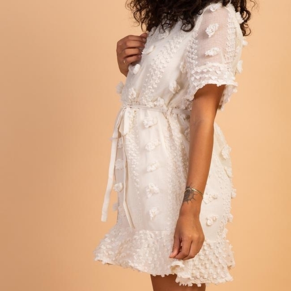 Cream Floral Applique Maternity Flounce Dress - Picture 3 of 6